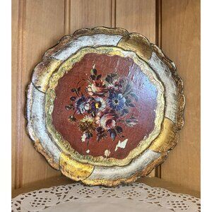 Hand Painted Italian Decorative Wooden Plate Florentine Floral Gold Accents Tray